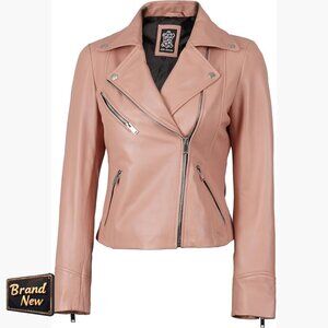 Real Lambskin Leather Jacket Asymmetrical Zipper Regular Fit Women's
